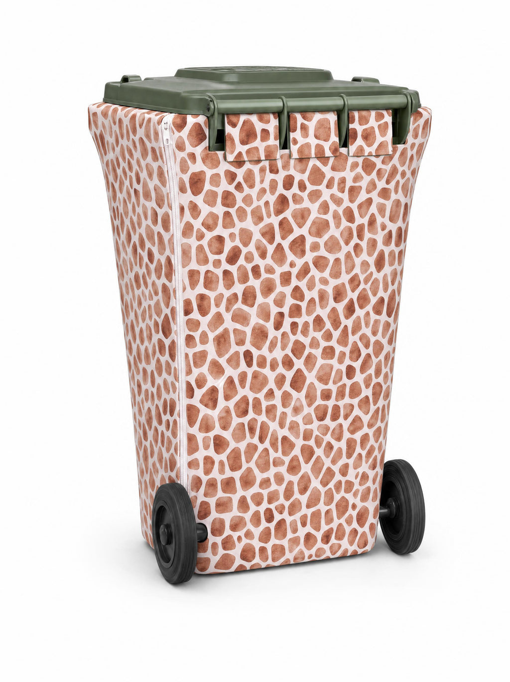 Wild Side fabric wheelie bin cover on a 240L bin, back view