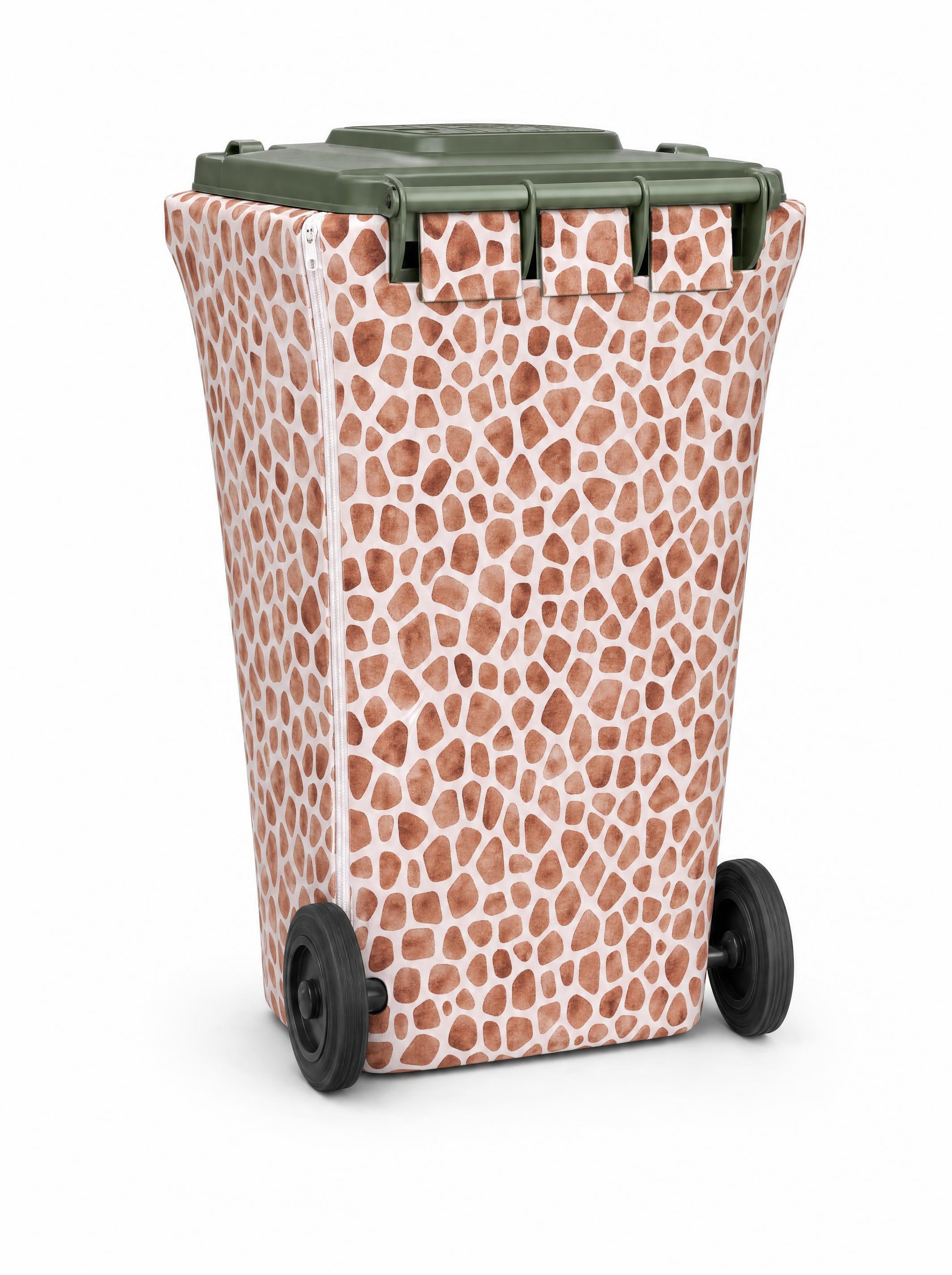 Wild Side fabric wheelie bin cover on a 240L bin, back view