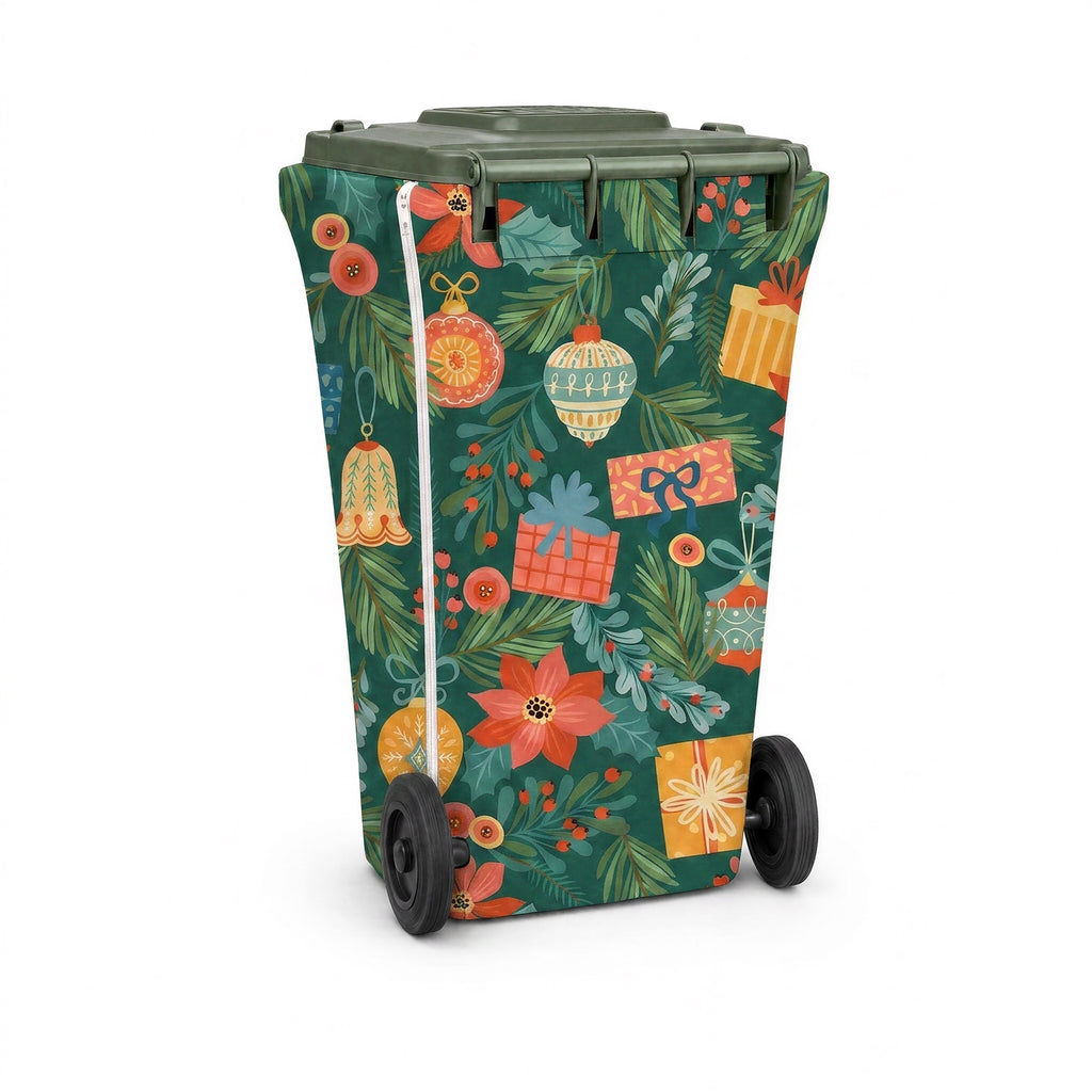 Deck the Halls wheelie bin cover, back view