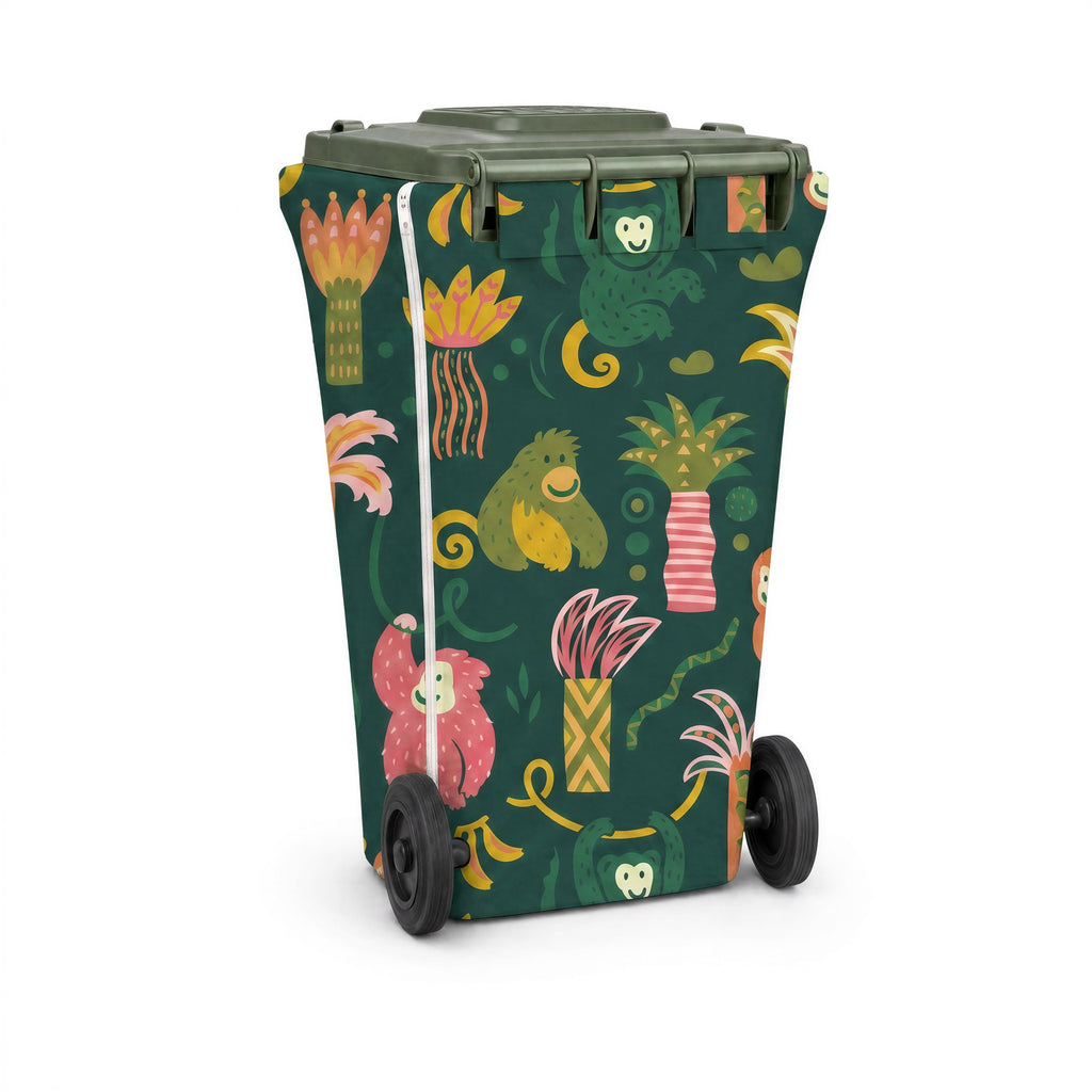 Jungle Monkeys wheelie bin cover, back view