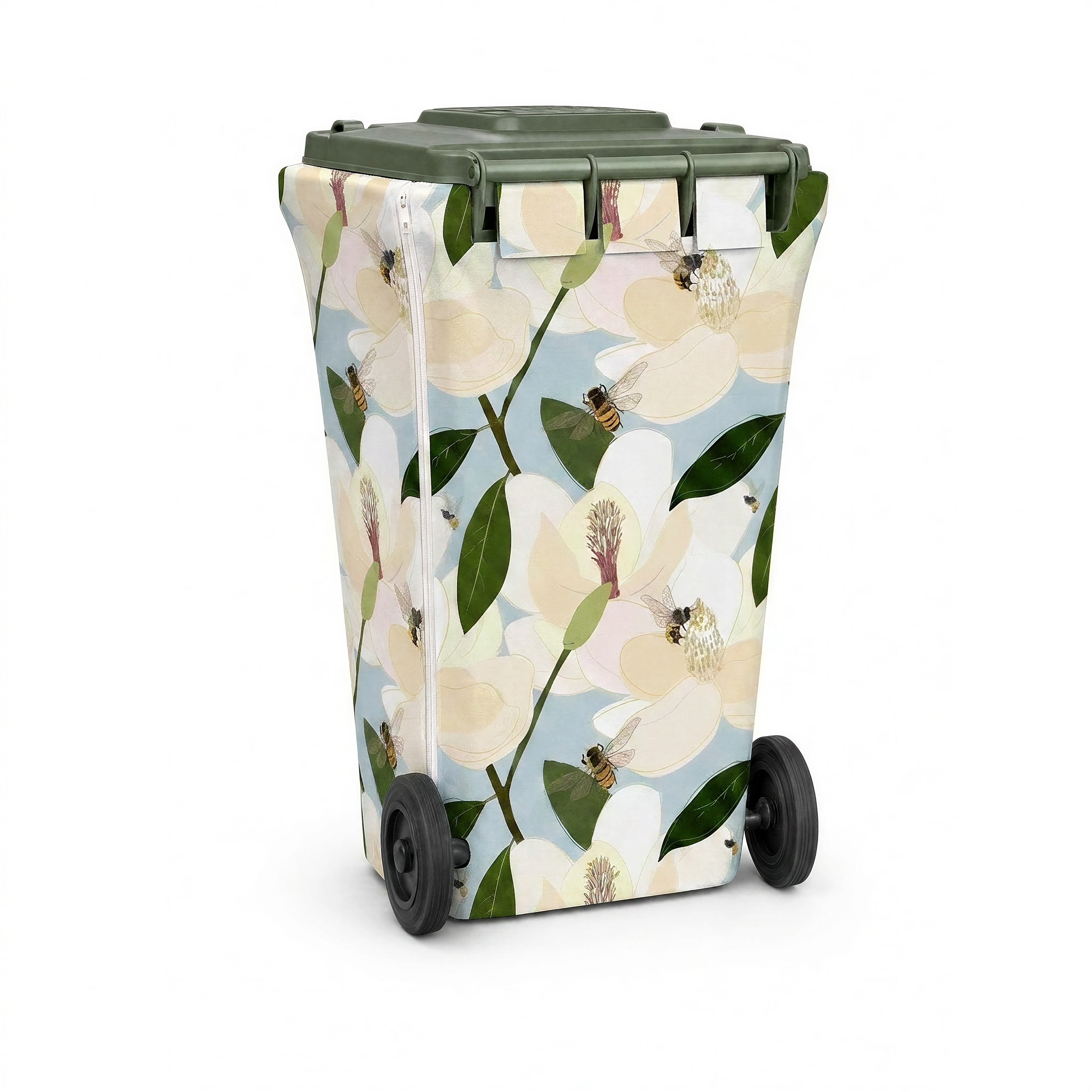 Bee's Knees wheelie bin cover, back view with zip