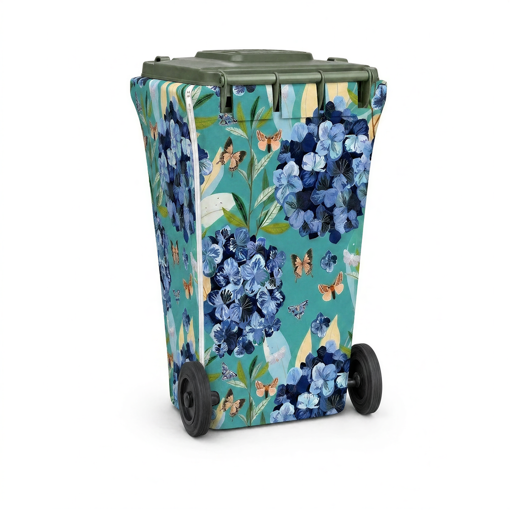 Flutter By wheelie bin cover, back view with zip