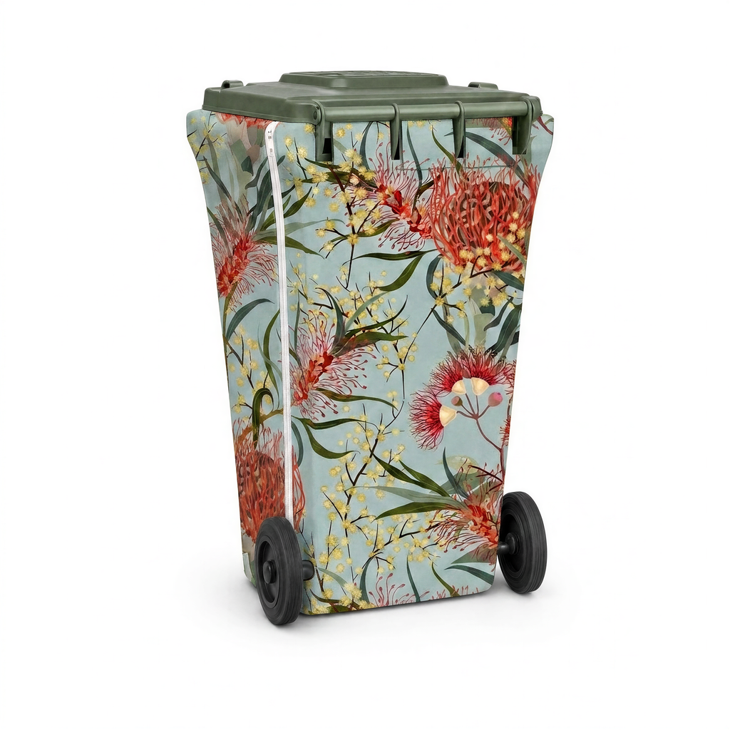 Native Bloom wheelie bin cover, back view with zip
