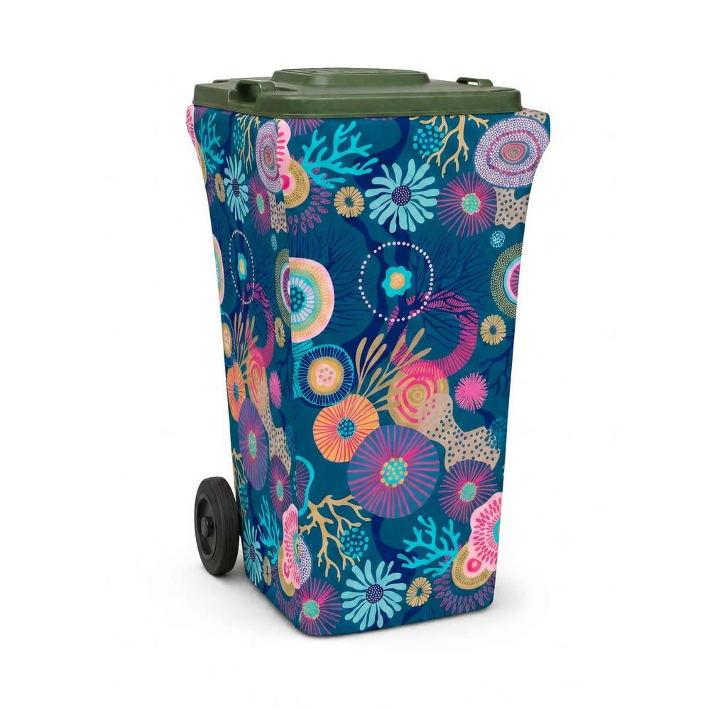Coral Dreams wheelie bin cover, front view