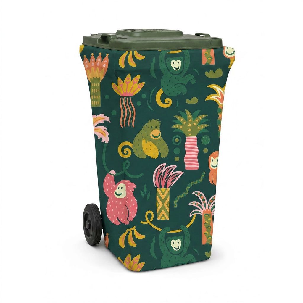 Jungle Monkeys wheelie bin cover, front view