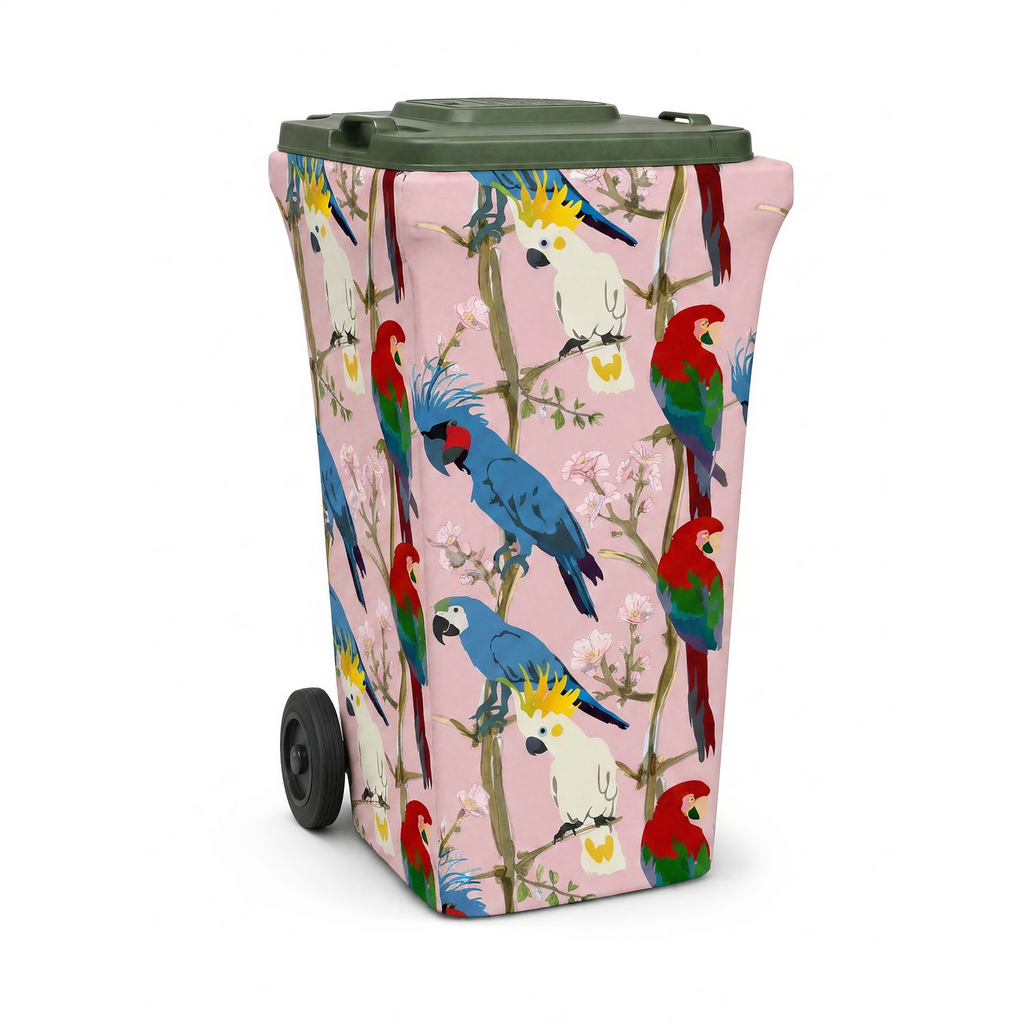 Morning Chorus wheelie bin cover, front view